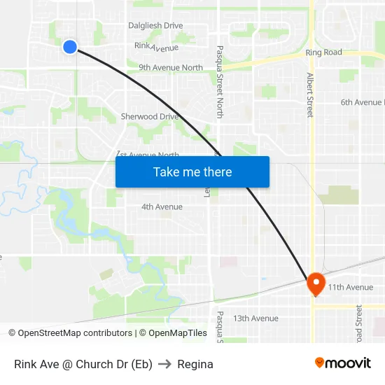 Rink Ave @ Church Dr (Eb) to Regina map