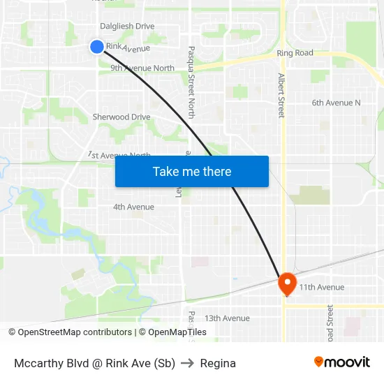Mccarthy Blvd @ Rink Ave (Sb) to Regina map