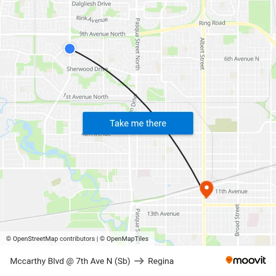 Mccarthy Blvd @ 7th Ave N (Sb) to Regina map