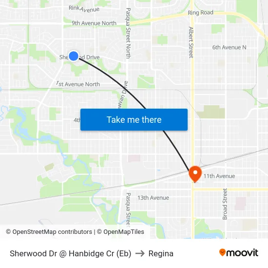 Sherwood Dr @ Hanbidge Cr (Eb) to Regina map