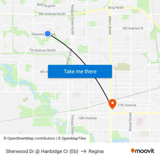 Sherwood Dr @ Hanbidge Cr (Eb) to Regina map
