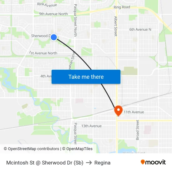 Mcintosh St @ Sherwood Dr (Sb) to Regina map
