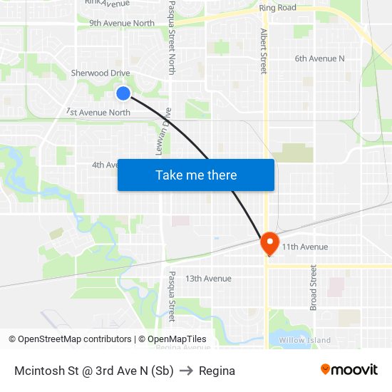 Mcintosh St @ 3rd Ave N (Sb) to Regina map