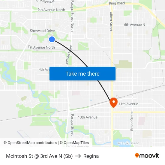 Mcintosh St @ 3rd Ave N (Sb) to Regina map