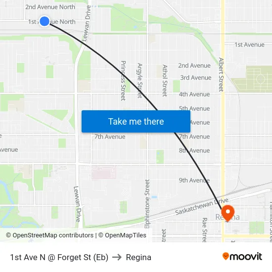 1st Ave N @ Forget St (Eb) to Regina map