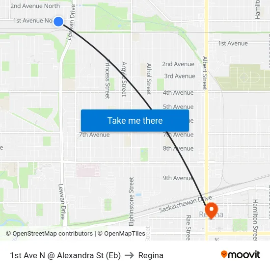 1st Ave N @ Alexandra St (Eb) to Regina map