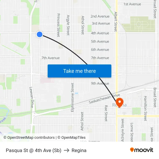 Pasqua St @ 4th Ave (Sb) to Regina map
