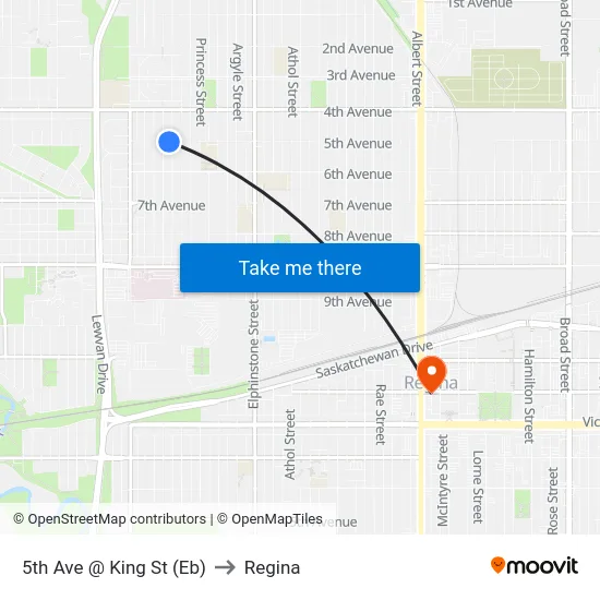 5th Ave @ King St (Eb) to Regina map