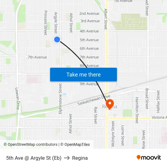 5th Ave @ Argyle St (Eb) to Regina map