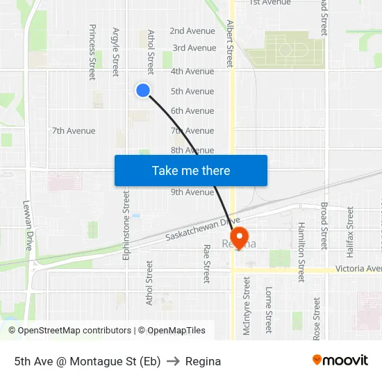 5th Ave @ Montague St (Eb) to Regina map
