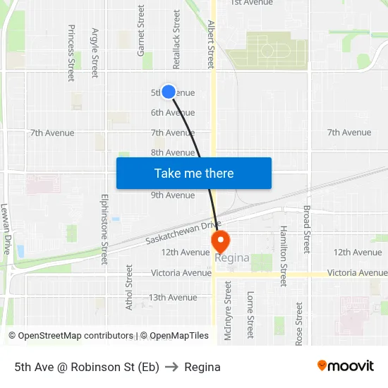 5th Ave @ Robinson St (Eb) to Regina map