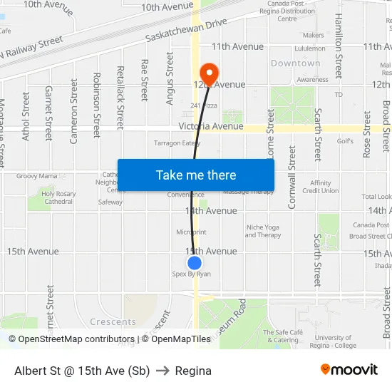 Albert St @ 15th Ave (Sb) to Regina map
