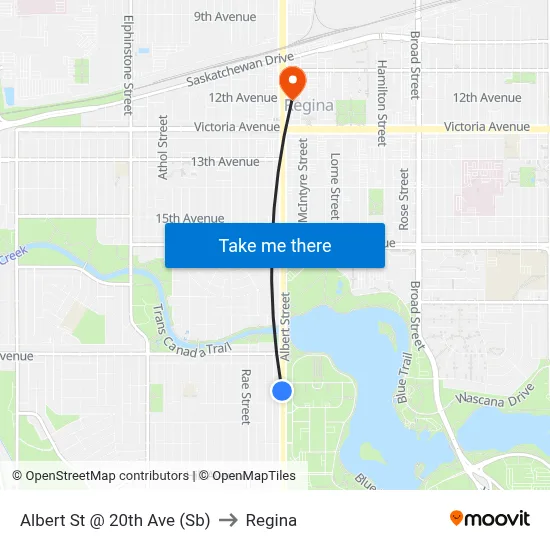 Albert St @ 20th Ave (Sb) to Regina map