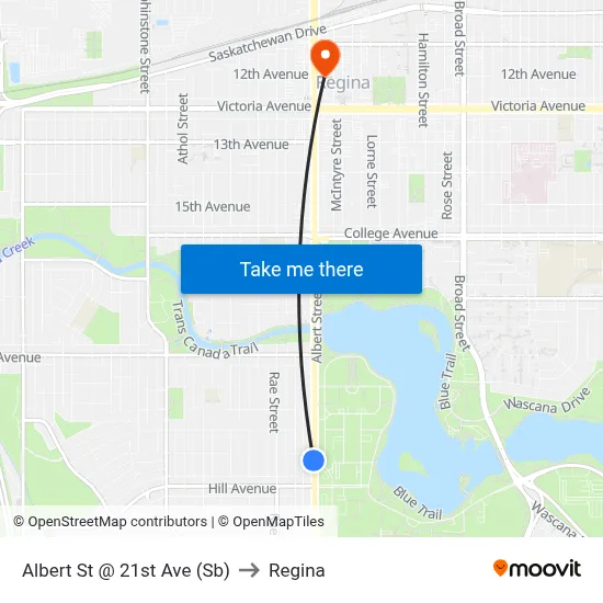 Albert St @ 21st Ave (Sb) to Regina map