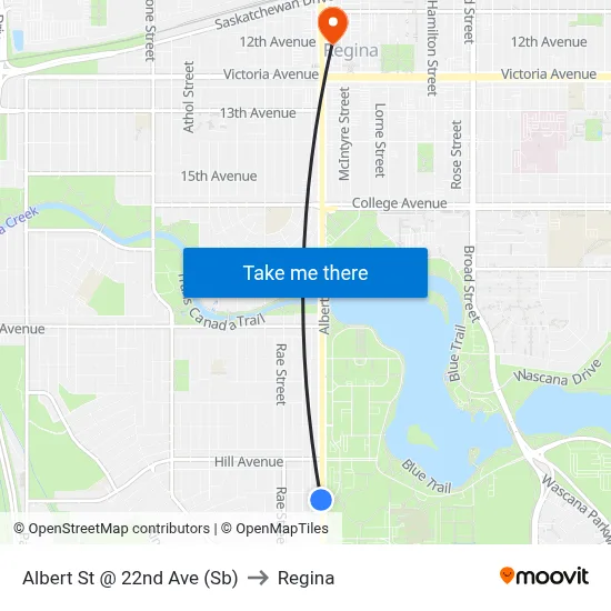Albert St @ 22nd Ave (Sb) to Regina map
