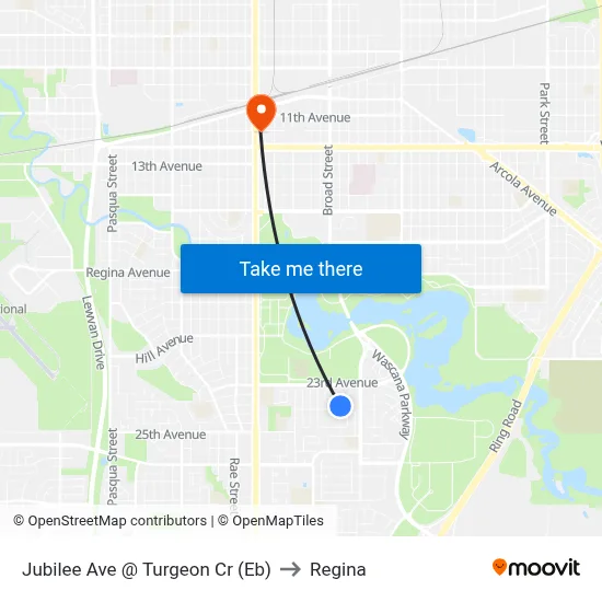 Jubilee Ave @ Turgeon Cr (Eb) to Regina map