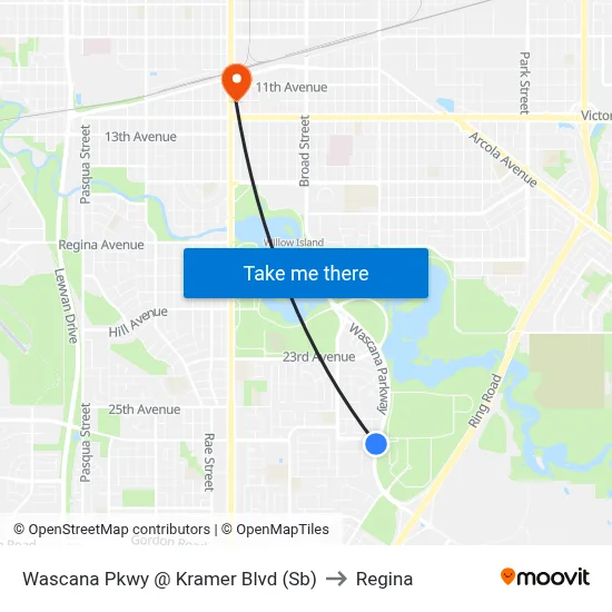 Wascana Pkwy @ Kramer Blvd (Sb) to Regina map