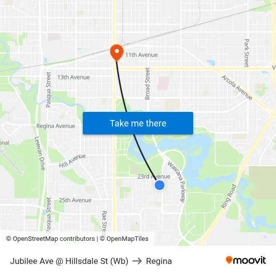 Jubilee Ave @ Hillsdale St (Wb) to Regina map