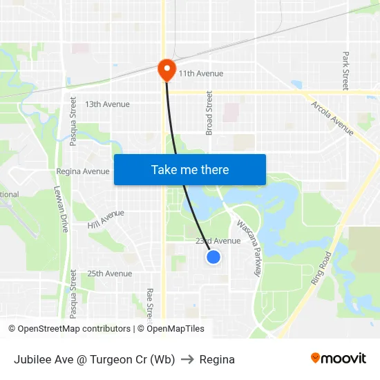 Jubilee Ave @ Turgeon Cr (Wb) to Regina map