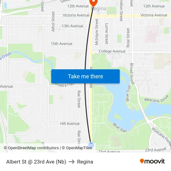 Albert St @ 23rd Ave (Nb) to Regina map