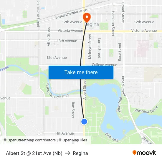 Albert St @ 21st Ave (Nb) to Regina map