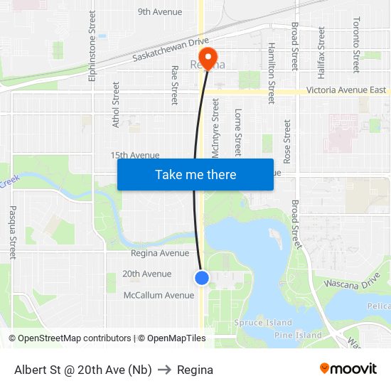 Albert St @ 20th Ave (Nb) to Regina map