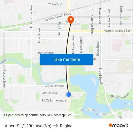Albert St @ 20th Ave (Nb) to Regina map