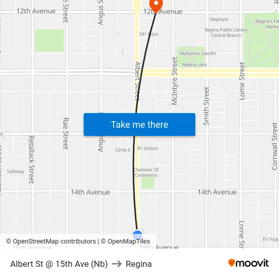 Albert St @ 15th Ave (Nb) to Regina map