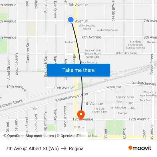 7th Ave @ Albert St (Wb) to Regina map