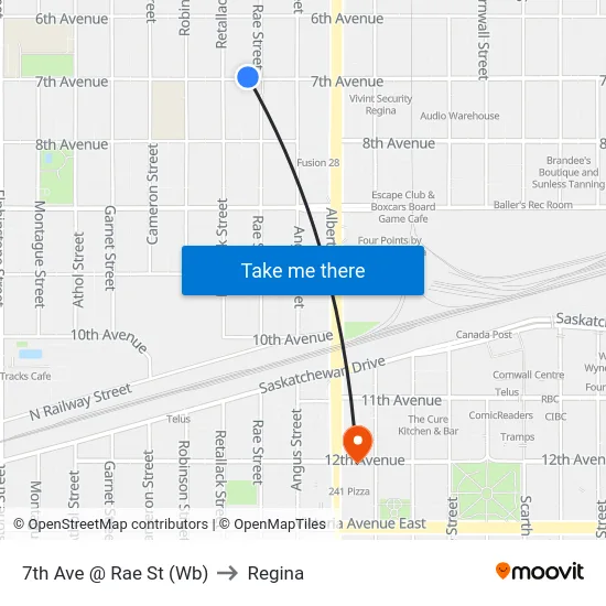 7th Ave @ Rae St (Wb) to Regina map