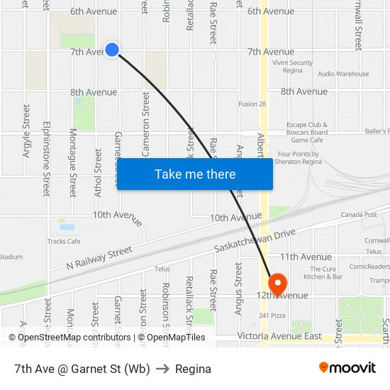 7th Ave @ Garnet St (Wb) to Regina map