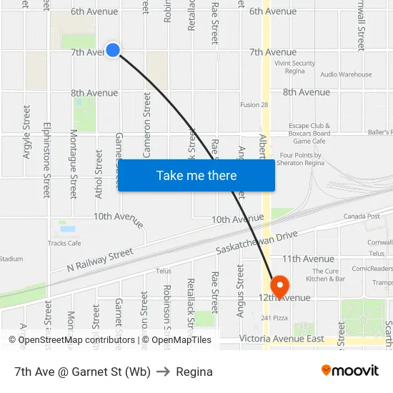7th Ave @ Garnet St (Wb) to Regina map