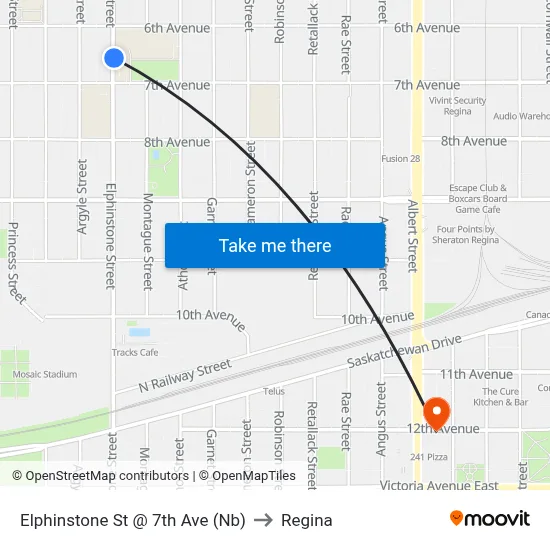 Elphinstone St @ 7th Ave (Nb) to Regina map