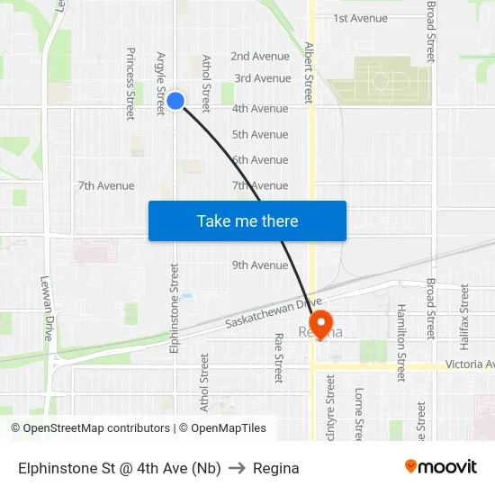 Elphinstone St @ 4th Ave (Nb) to Regina map