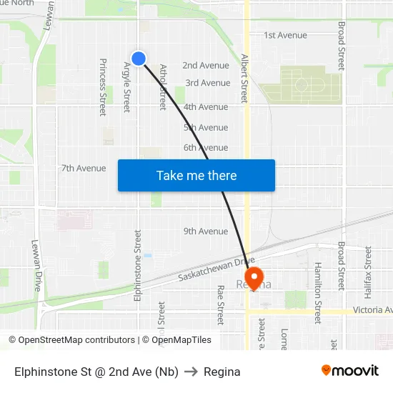 Elphinstone St @ 2nd Ave (Nb) to Regina map
