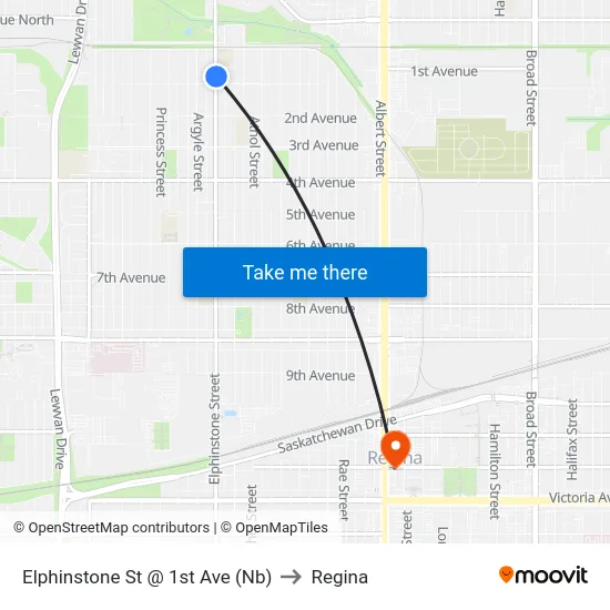 Elphinstone St @ 1st Ave (Nb) to Regina map