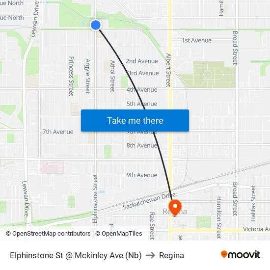 Elphinstone St @ Mckinley Ave (Nb) to Regina map