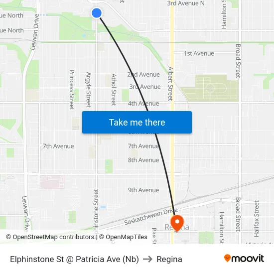 Elphinstone St @ Patricia Ave (Nb) to Regina map