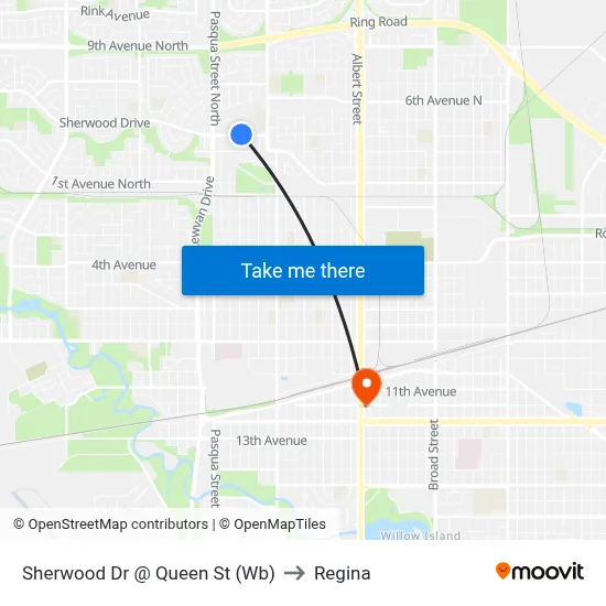 Sherwood Dr @ Queen St (Wb) to Regina map