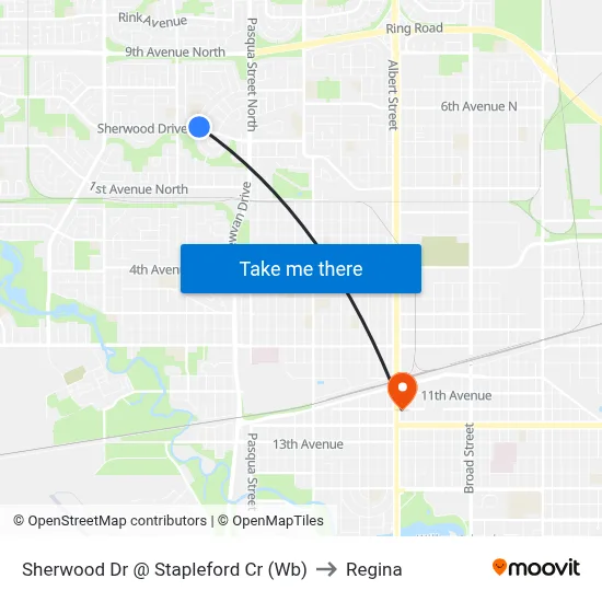 Sherwood Dr @ Stapleford Cr (Wb) to Regina map