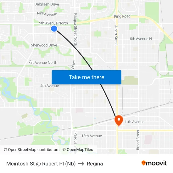 Mcintosh St @ Rupert Pl (Nb) to Regina map