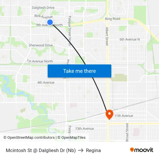 Mcintosh St @ Dalgliesh Dr (Nb) to Regina map