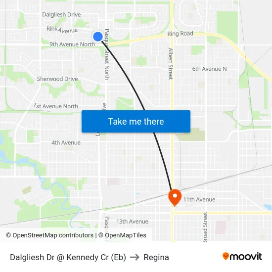 Dalgliesh Dr @ Kennedy Cr (Eb) to Regina map