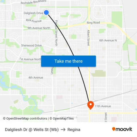 Dalgliesh Dr @ Wells St (Wb) to Regina map