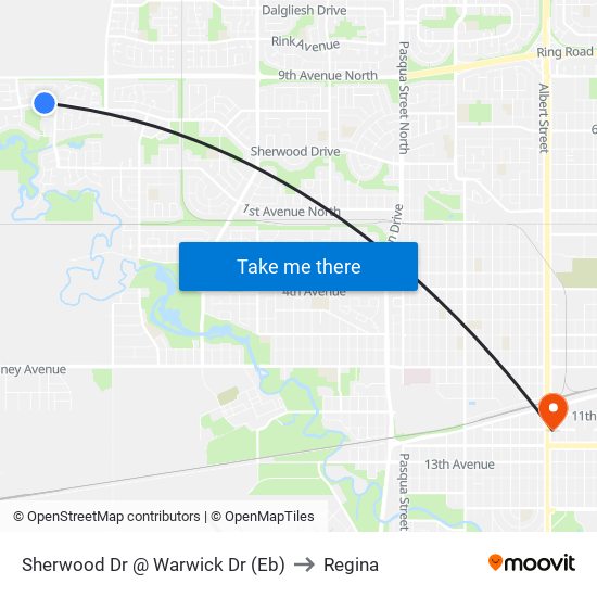 Sherwood Dr @ Warwick Dr (Eb) to Regina map