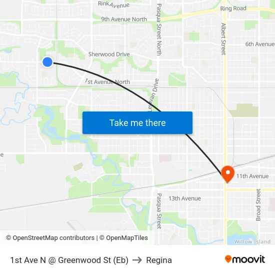 1st Ave N @ Greenwood St (Eb) to Regina map