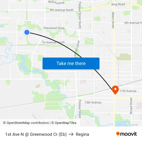 1st Ave N @ Greenwood Cr (Eb) to Regina map