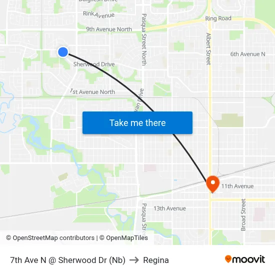 7th Ave N @ Sherwood Dr (Nb) to Regina map