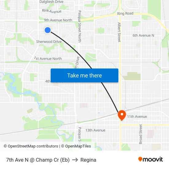 7th Ave N @ Champ Cr (Eb) to Regina map