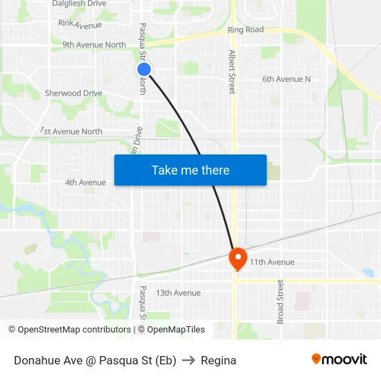 Donahue Ave @ Pasqua St (Eb) to Regina map